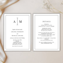 Allt-i-ett svart vit monogram minimal bröllop