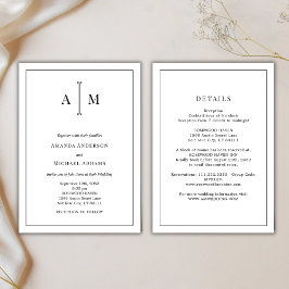 Allt-i-ett svart vit monogram minimal bröllop inbjudningar