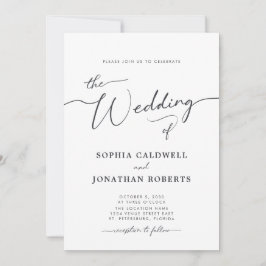 Allt i ett träkol Grått Calligraphy Bröllop Inbjudningar