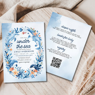 Allt i ett under Sea Blue Ocean Baby Shower Inbjudningar