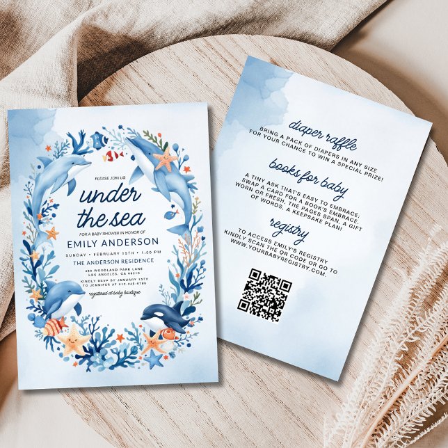 Allt i ett under Sea Blue Ocean Baby Shower Inbjudningar (Skapare uppladdad)