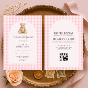 Allt i ett Vi kan knappast vänta Pink Gingham Inbjudningar