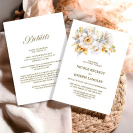 Allt i ett Vita Guld-Blommigt Bröllop Inbjudningar