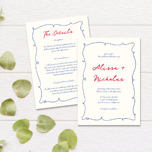 Allt i ett Whimsical Bright Gräns Script Bröllop Inbjudningar