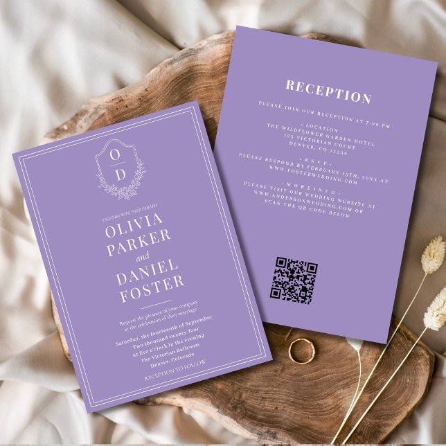 Allt i Gång Lilac Lila QR Code Bröllop Inbjudningar (Skapare uppladdad)
