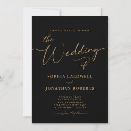 Allt i One Guld Calligraphy Elegant Black Bröllop Inbjudningar