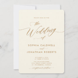 Allt i One Guld och Cream Calligraphy Bröllop Inbjudningar