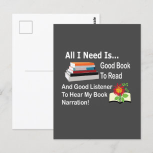 Allt jag behöver är Bra Bok och Bra Listener Readi Vykort
