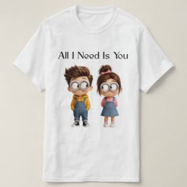 Allt jag behöver är du | Söt tecknad pojke & flick T Shirt