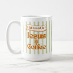 Allt jag behöver är Jesus och kaffe - Oliv grönt Kaffemugg<br><div class="desc">Börja din morgon med tro och smak! Det här kaffet mugg har den upplyftande frasen "allt jag behöver är Jesus & kaffe" i ett svep med orange på en oliv grönt, rand bakgrund. Perfekt för din dagliga kaffe- eller tetid, det är en underbar gåva till kristna, kaffe älskare eller någon...</div>