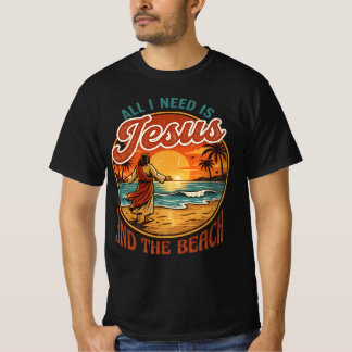 Allt jag behöver är Jesus och stranden, kristen T Shirt