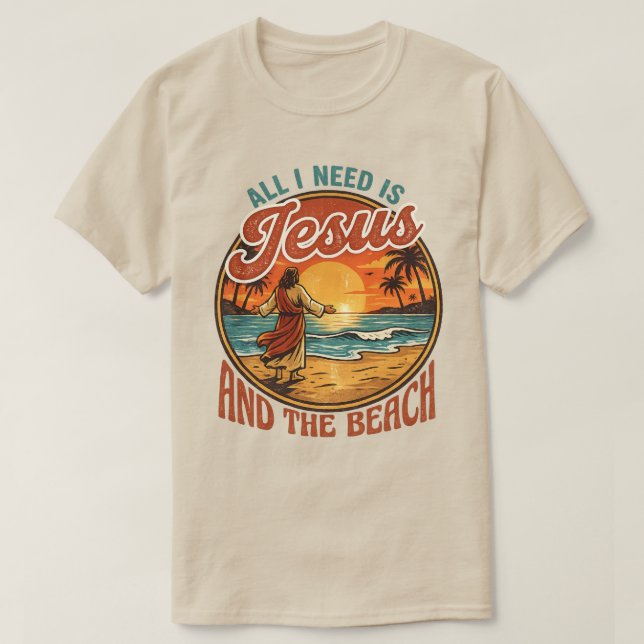 Allt jag behöver är Jesus & stranden | Kristna str T Shirt (Design framsida)