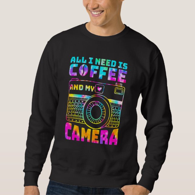 Allt jag behöver är kaffe och kameramotografi lång ärmad tröja (Framsida)