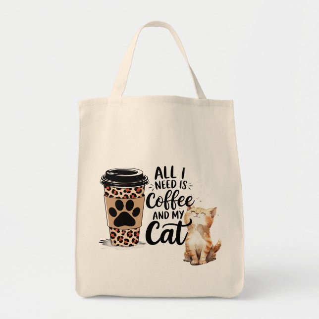 Allt jag behöver är kaffe och min katt-handväska,  tygkasse (Framsidan)