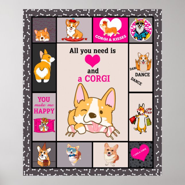 Allt jag behöver är Kärlek och Corgi Poster (Framsidan)