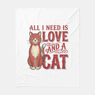 Allt jag behöver är kärlek och en katt Vintage kat Fleecefilt