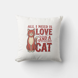 Allt jag behöver är kärlek och en katt Vintage kat Kudde