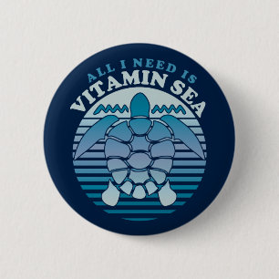 Allt jag behöver är vitaminhavet - Retro-sköldpadd Knapp
