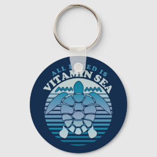Allt jag behöver är vitaminhavet - Retro-sköldpadd Nyckelring