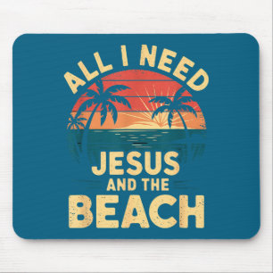 Allt jag behöver Jesus och stranden Roligt kristet Musmatta
