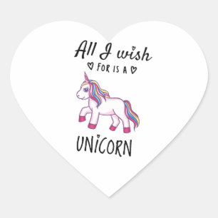 Allt jag önskar är en Unicorn Hjärtformat Klistermärke