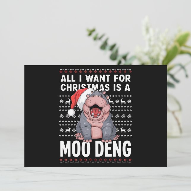 Allt jag önskar mig i julklapp är en Moo Deng  Julkort (Stående Fram)