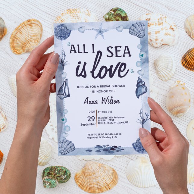 Allt jag ser är kärlek Bröllopsdusch Vattenfärg ha Inbjudningar (All I Sea Is Love Bridal Shower Watercolor seas)