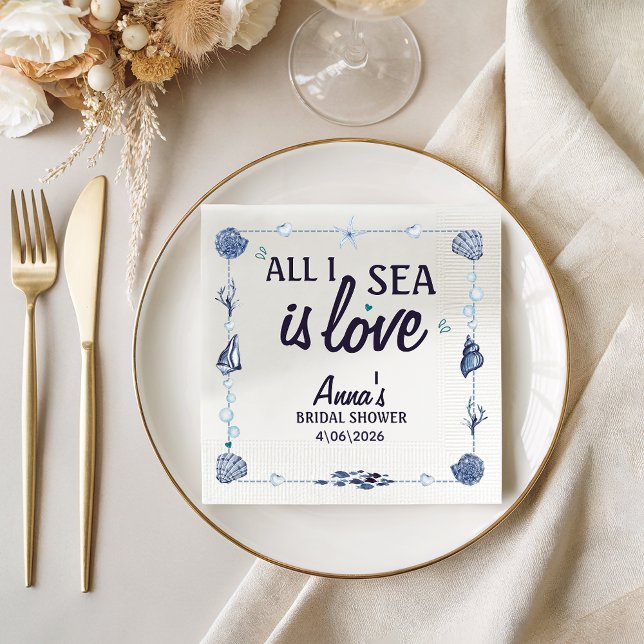 Allt jag ser är kärlek Bröllopsdusch Vattenfärg Sn Pappersservett (beach bridal shower invitations nautical tropical elegant seashell trendy destination watercolor )