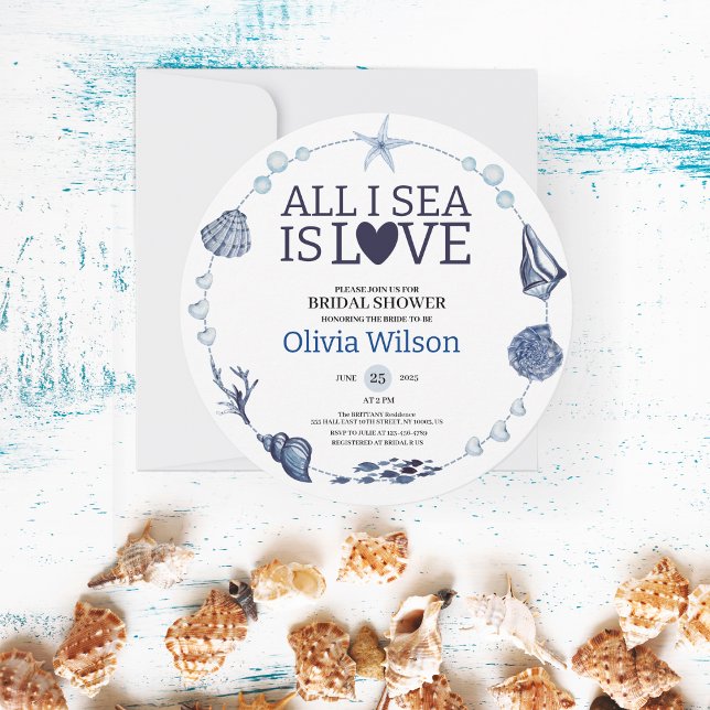 Allt jag ser är kärlek Nautilus bröllopsdusch Snig Inbjudningar (All I Sea Is Love Nautical Bridal Shower Seashell)