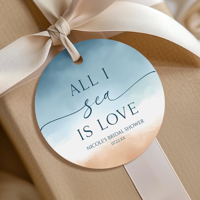 Allt jag ser är kärlek Ocean Strand Bröllopsdusch Gåvor Etiketter (Skapare uppladdad)