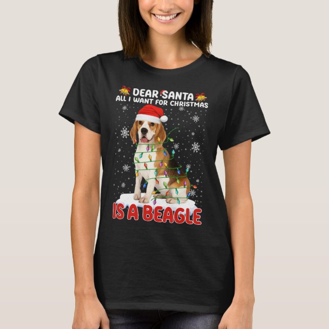 Allt jag vill ha i jul är Beagle Santa Hat Hund L T Shirt (Framsida)