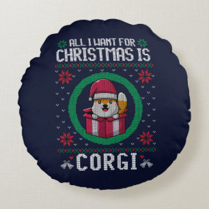Allt jag vill ha i jul är Cute Corgi Rund Kudde