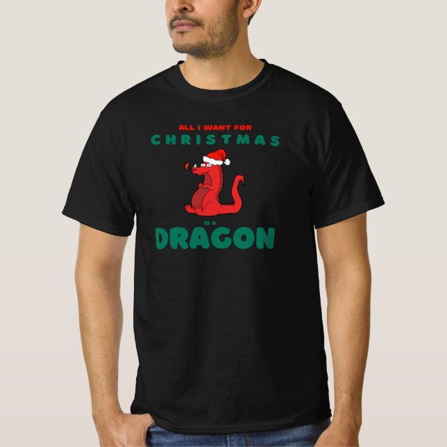 Allt jag vill ha i jul är Dragon Santa Hat Funny T Shirt (Framsida)