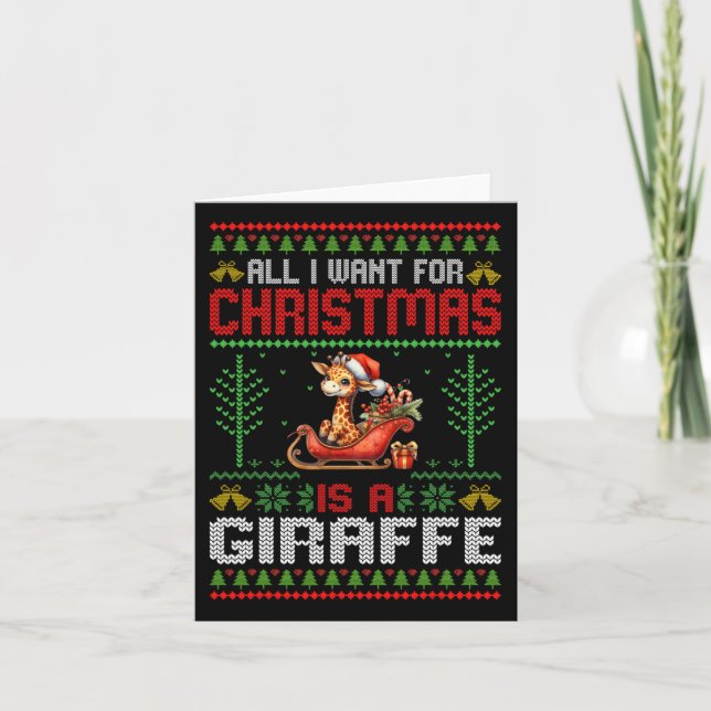 Allt jag vill ha i jul är en giraffe - Ugly Julaft Kort (Framsida)