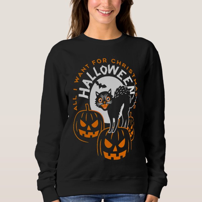Allt jag vill ha i jul är Halloween Cat Pumpkin T Shirt (Framsida)