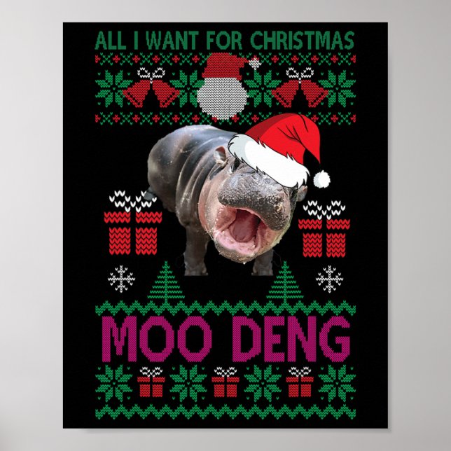 Allt jag vill ha i jul är Moo Deng Hippopotamus Poster (Framsidan)