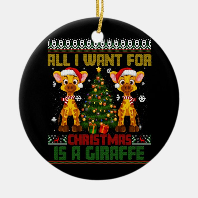 Allt jag vill ha i julklapp är giraffdjur, fuktig  julgransprydnad keramik (Framsidan)