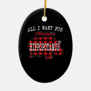 Allt jag vill ha jul är Hippopotamus Funny Julafto Julgransprydnad Keramik