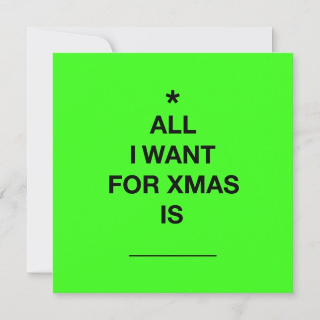 "Allt jag vill ha" - julkort - Grönt (Framsida)