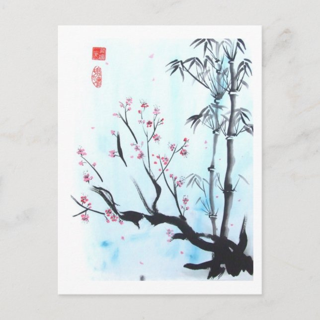 Allt kommer att bli OK Bamboo och Plum Postcard Vykort (Framsida)