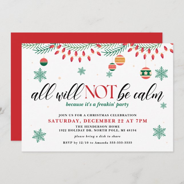 Allt kommer inte att bli en Lugn-vänlig jul Inbjudningar (Fram/baksida)