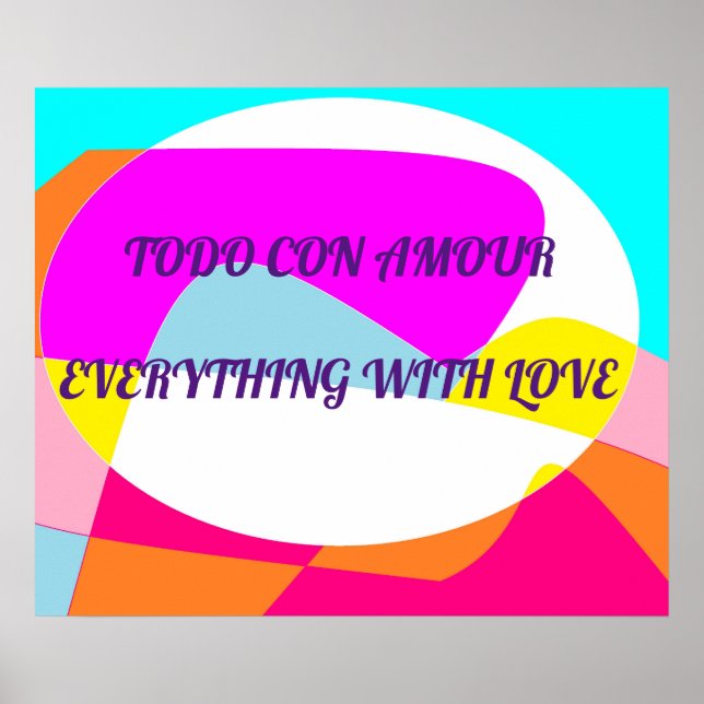 Allt med kärlek på rosa gult Blue mönster Poster (Framsidan)