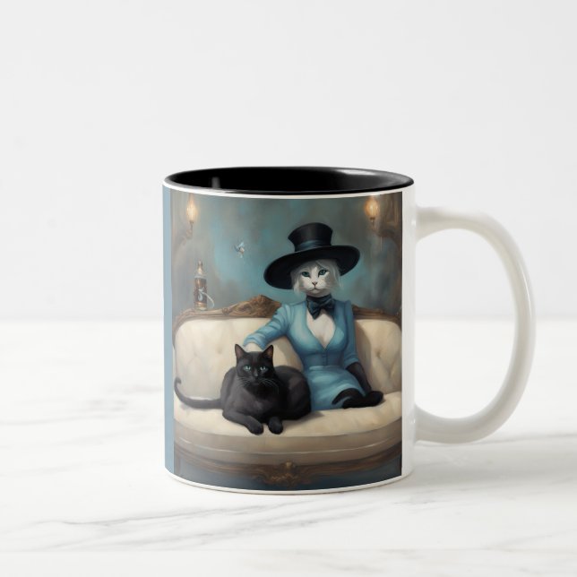 Allt med stil svart katt vit katt Två-Tonad mugg (Höger)