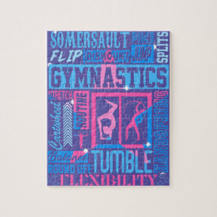 Allt om gymnastiktypografi i Rosa och blått Pussel