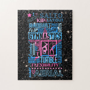 Allt om gymnastiktypografi i Rosa och blått Pussel
