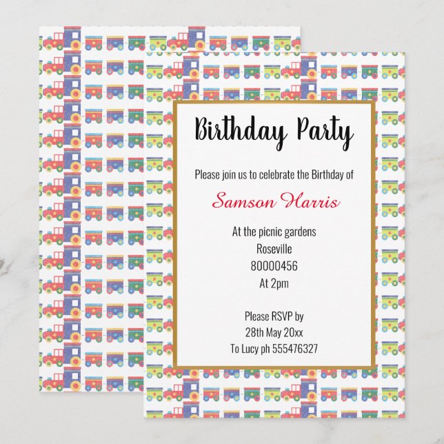 Allt om Tåg födelsedag Inbjudningar (Fram/baksida)