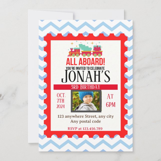 Allt ombord! Tåg tema Inbjudningar (Framsida)