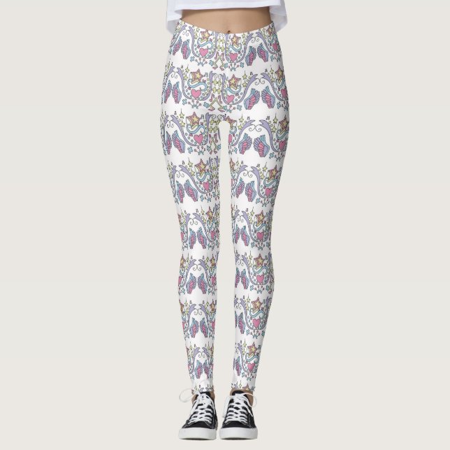 Allt-över-tryck-lagning av Vinge Heart Star-design Leggings (Framsida)