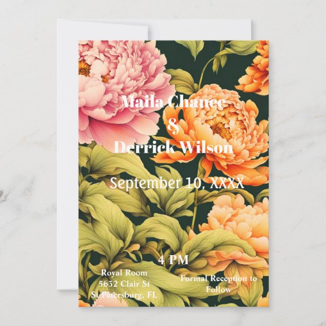 Allt på en Blommigt Rosa Orange Ram Grönt Bröllop Inbjudningar (Framsida)