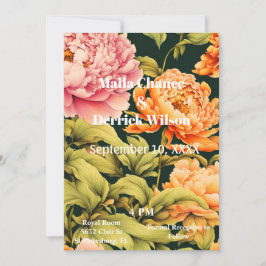 Allt på en Blommigt Rosa Orange Ram Grönt Bröllop Inbjudningar